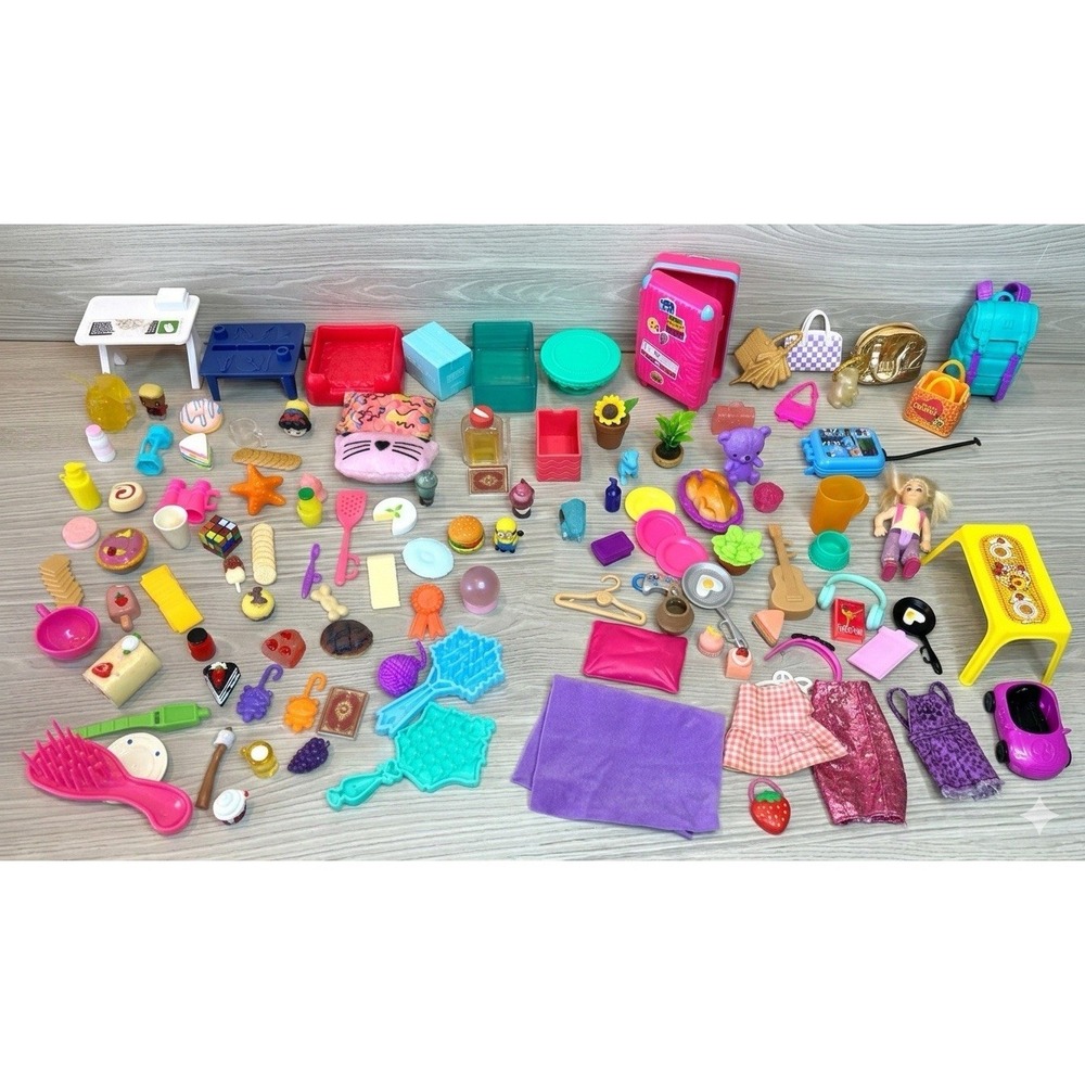 Ultimate Dollhouse Accessories Mega Lot - 100+ PCs Food, Decor, Pets & Clothes